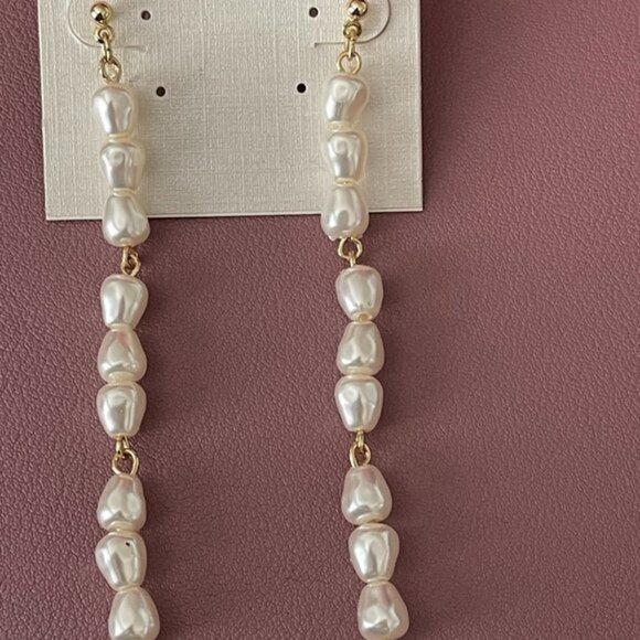 Tahara White Faux Pearl Gold-Tone Linear Earrings - Picture 3 of 3